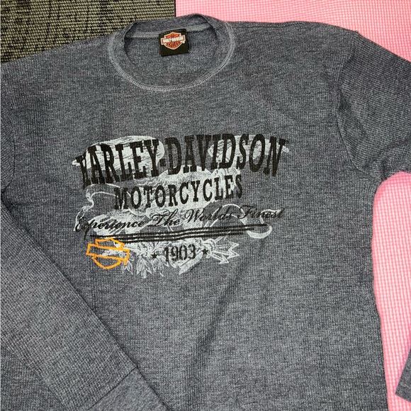 🏍 🦅 Harley Davidson Thermal Waffle Shirt Mass. 🏍 🦅 - Picture 2 of 6